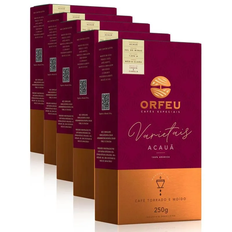 Café Moído Premium Orfeu Sabor Acauã Kit 5 Pacotes De 250g