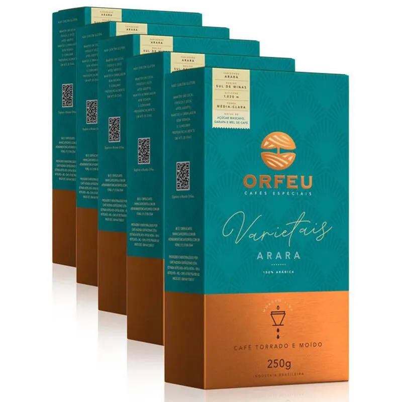 Café Moído Premium Orfeu Arara Kit 5 Pacotes De 250g