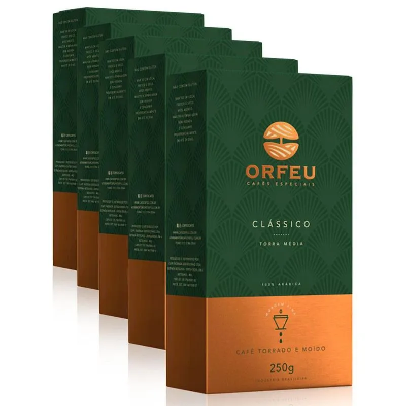 Café Moído Premium Orfeu Clássico Kit 5 Pacotes De 250g