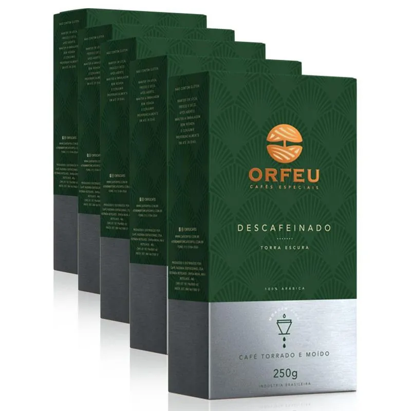 Café Moído Premium Orfeu Descafeinado Kit 5 Pacotes De 250g