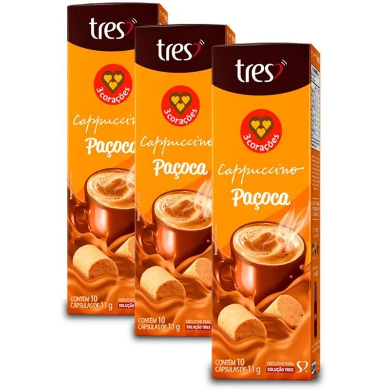30 Cápsulas Cappuccino Sabor Paçoca Três Corações