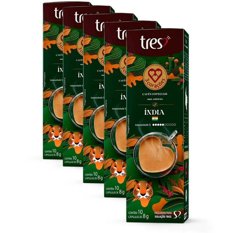 50 Cápsulas Café Especial India 3 Corações