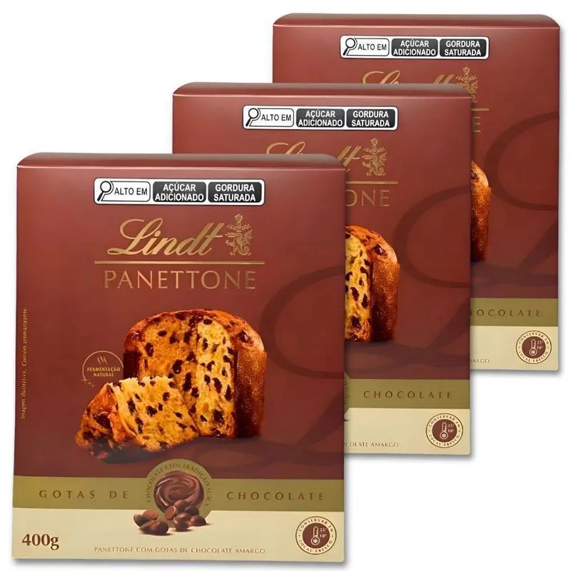 Panetone Lindt Gotas De Chocolate Suiço Kit 3 Unidades 400g