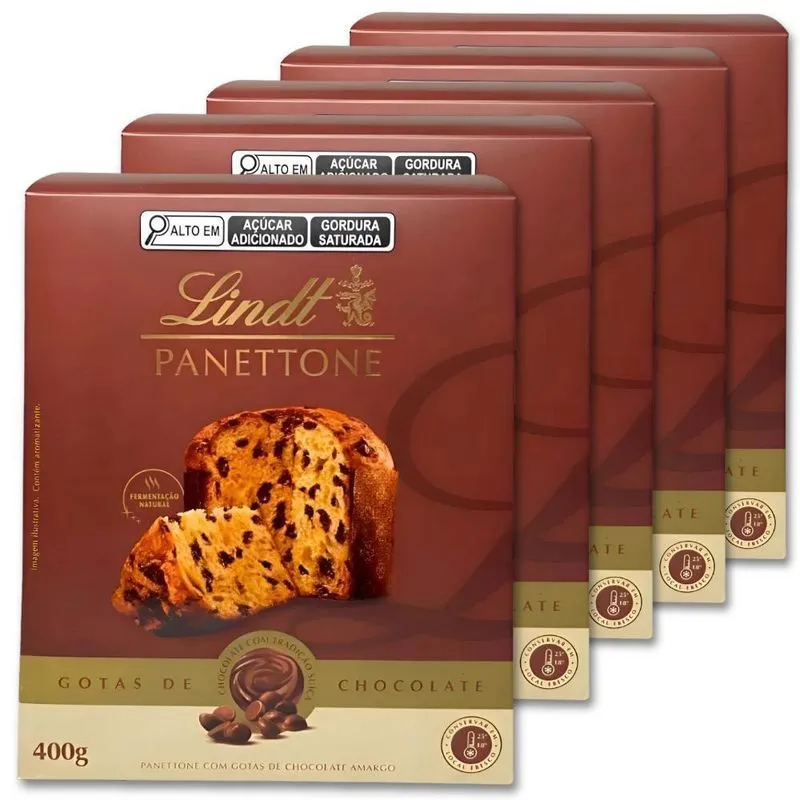 Panetone Lindt Gotas De Chocolate Suiço Kit 5 Unidades 400g