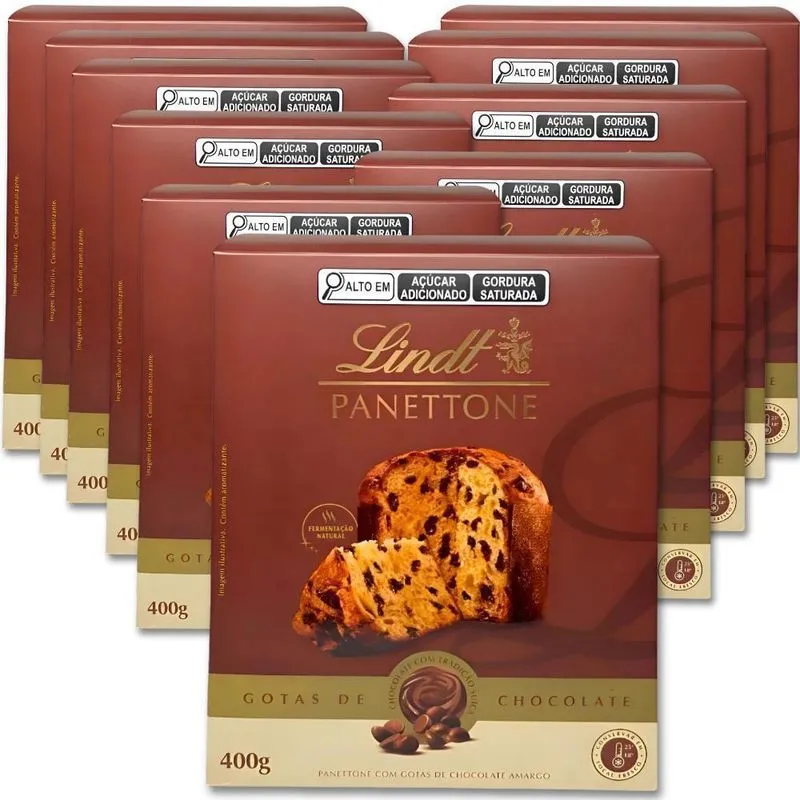 Panetone Lindt Gotas De Chocolate Suiço Kit 10 Unidades 400g
