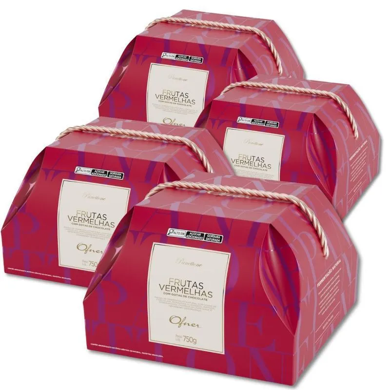 Panettone Ofner Frutas Vermelhas Kit 4 Unidades 750g