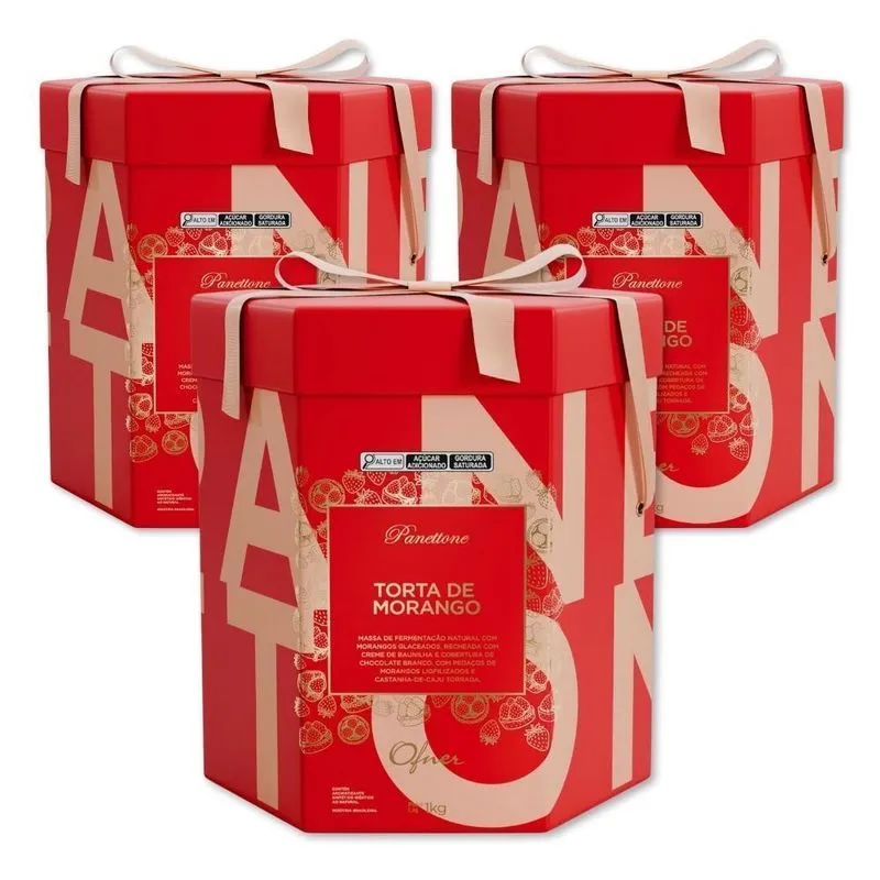 Panettone Ofner Torta De Morango Kit 3 Unidades 1kg