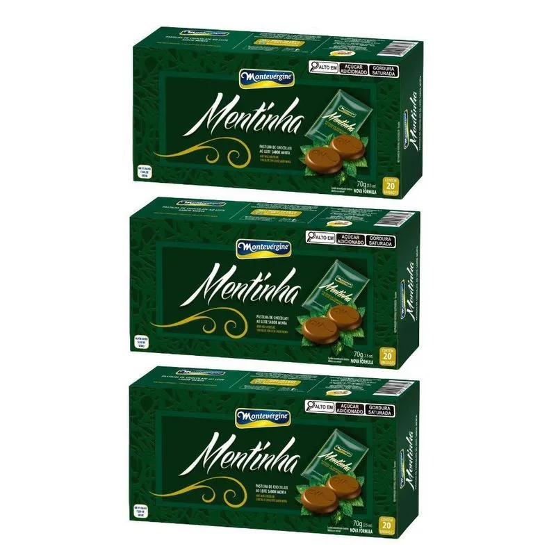 Pastilhas De Chocolate, Montevérgine, Mentinha, 3 Caixas 70 G