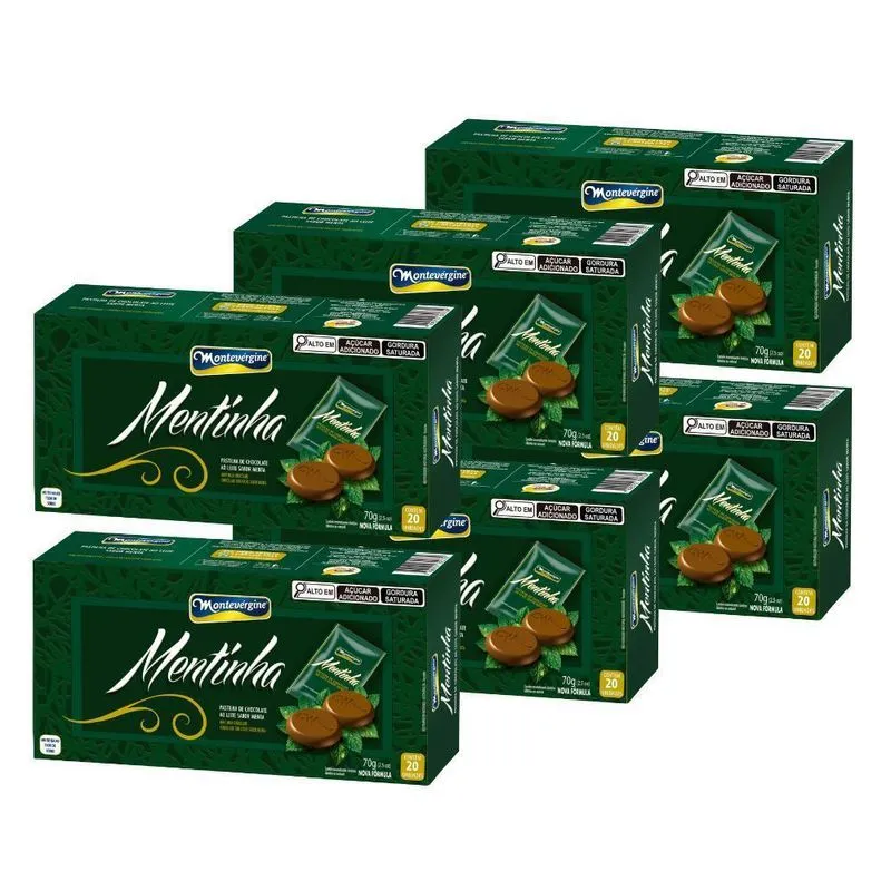 Pastilhas De Chocolate, Montevérgine, Mentinha, 6 Caixas 70g