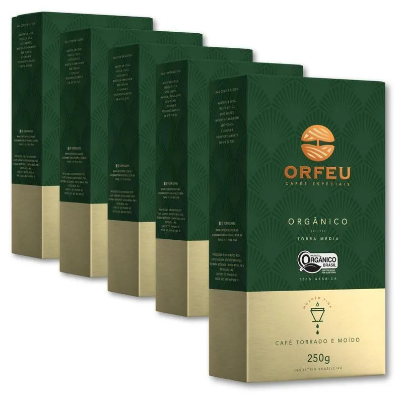 Café Torrado E Moído Orgânico Orfeu Kit 5 Pacotes 250g