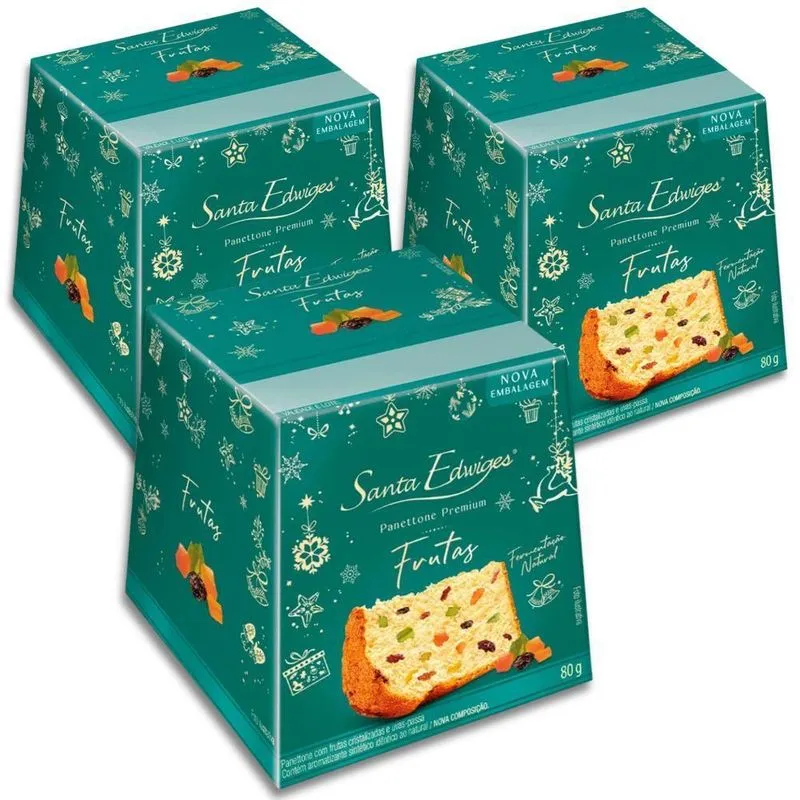 Mini Panettone Tradicional Frutas Santa Edwiges Kit 3un 80g