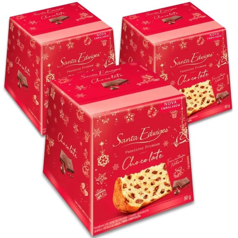 Mini Panettone Gotas De Chocolate Santa Edwiges Kit 3un 80g