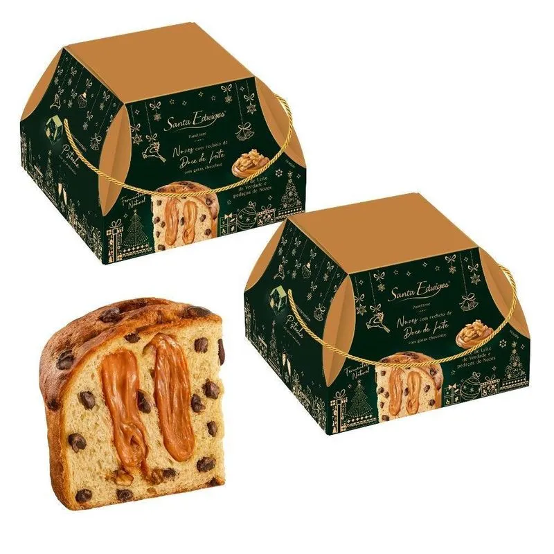 2 Panetone Recheado Nozes E Doce De Leite Santa Edwiges 800g