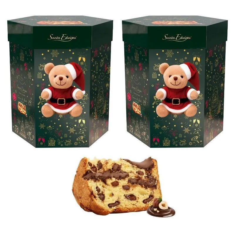 Kit 2 Panetone Santa Edwiges Avelã Com Cacau 1,1kg E Pelúcia