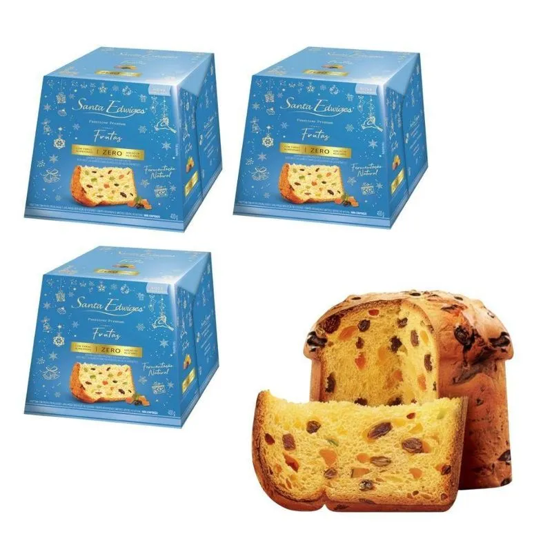 Kit 3 Panettones Zero Açúcar Frutas Dieta Santa Edwiges 400g