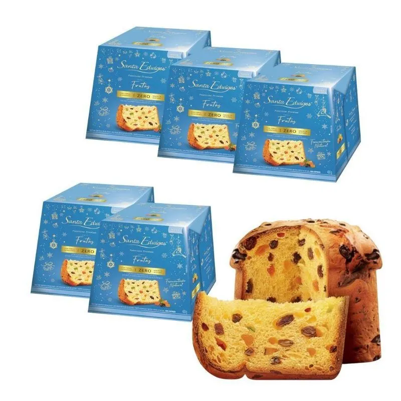 Kit 5 Panettones Zero Açúcar Frutas Dieta Santa Edwiges 400g
