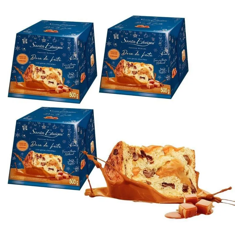 Kit 3 Panettones Recheados Doce De Leite Santa Edwiges 500g