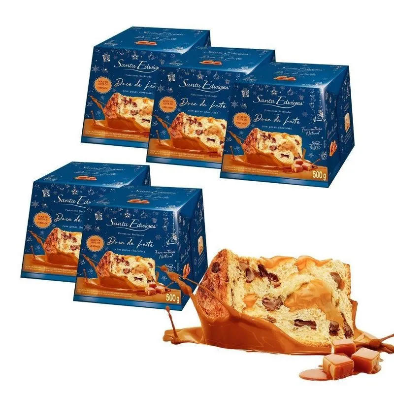 Kit 5 Panettones Recheados Doce De Leite Santa Edwiges 500g