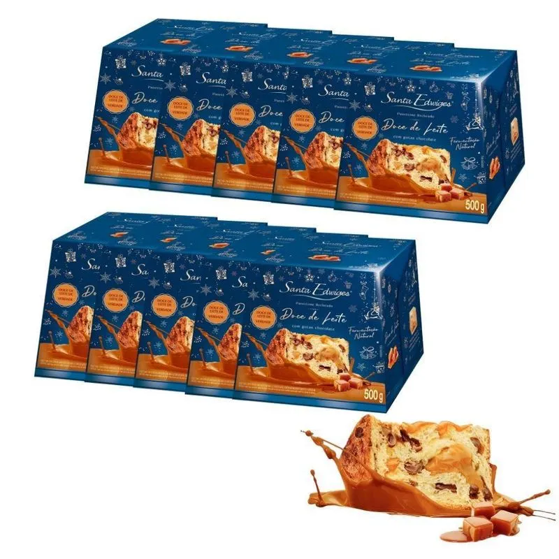 Kit 10 Panettones Recheados Doce De Leite Santa Edwiges 500g