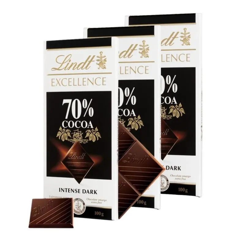 3 Barras, Chocolate, Lindt Excellence, 70% Cacau, 100g