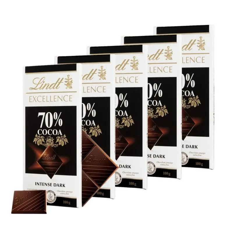 5 Barras, Chocolate, Lindt Excellence, 70% Cacau, 100g