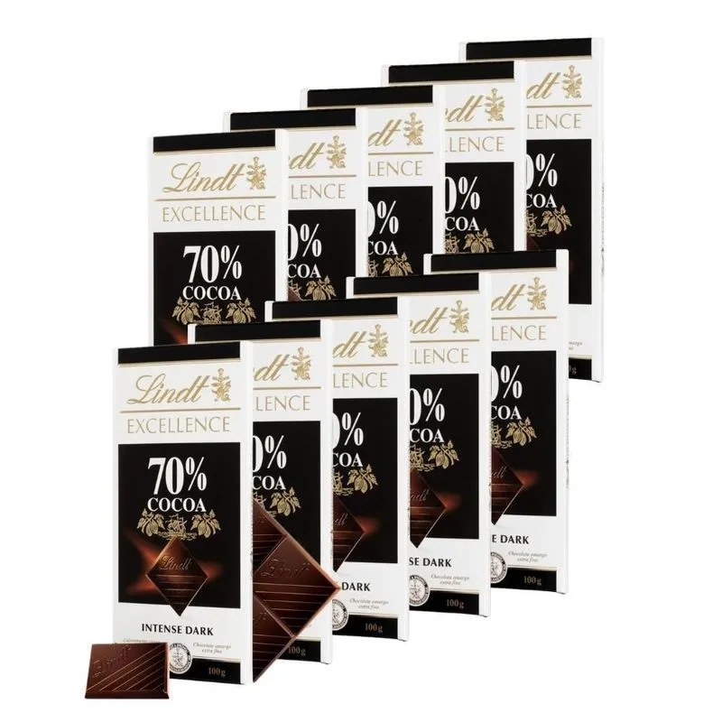 10 Barras, Chocolate, Lindt Excellence, 70% Cacau, 100g