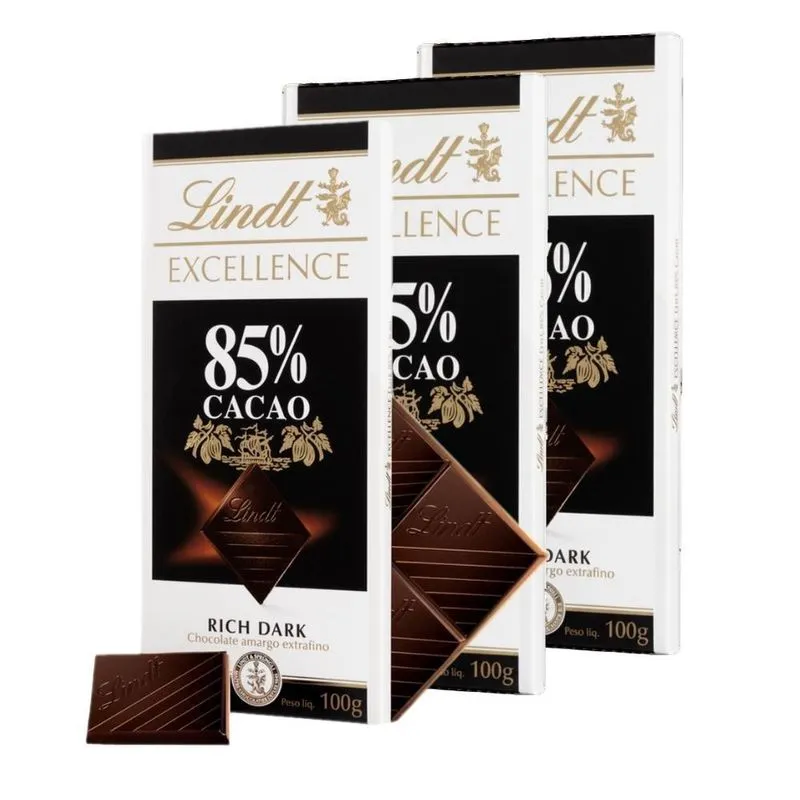 3 Barras Chocolate - 85% Cacau - Lindt Excellence