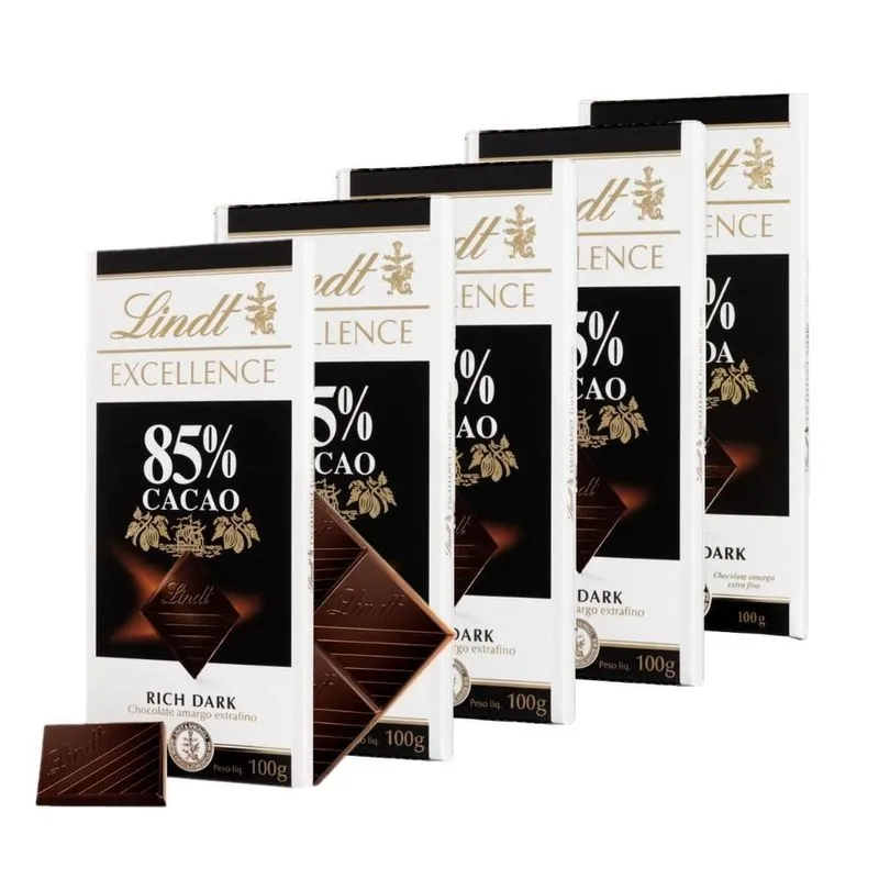 5 Barras Chocolate - 85% Cacau - Lindt Excellence