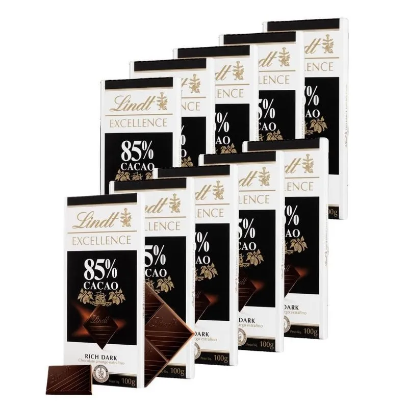 10 Barras Chocolate - 85% Cacau - Lindt Excellence