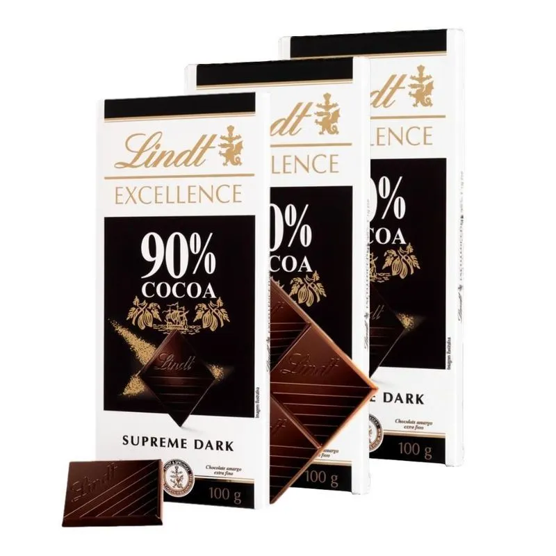 3 Barras, Chocolate, Lindt Excellence, 90% Cacau, 100g