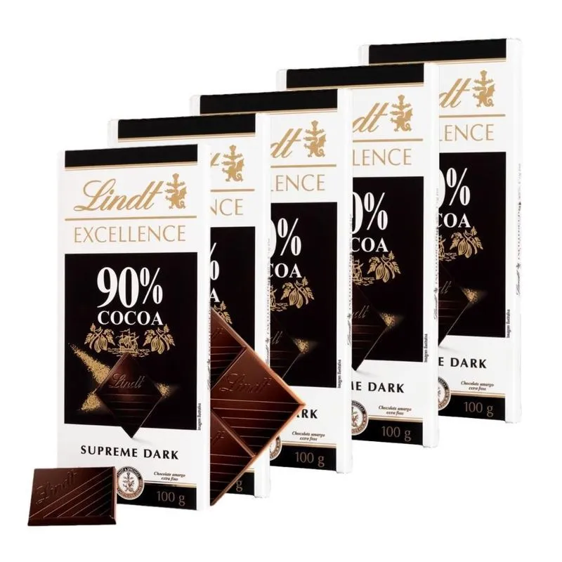 5 Barras, Chocolate, Lindt Excellence, 90% Cacau, 100g