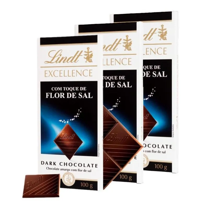 3 Barras, Chocolate, Lindt Excellence, Sal Marinho, 100g