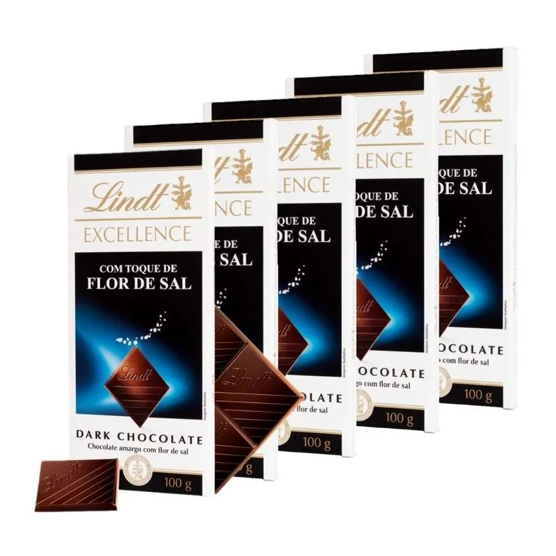 5 Barras, Chocolate, Lindt Excellence, Sal Marinho, 100g