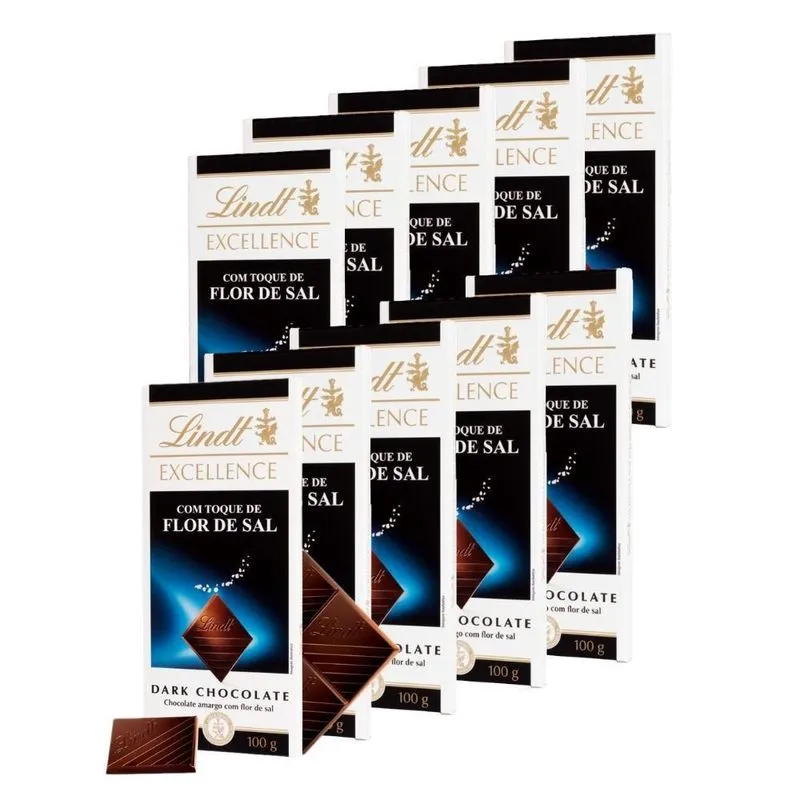 10 Barras, Chocolate, Lindt Excellence, Sal Marinho, 100g