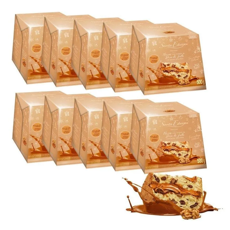 10 Panetones Premium Recheado Doce De Leite Com Nozes 500g