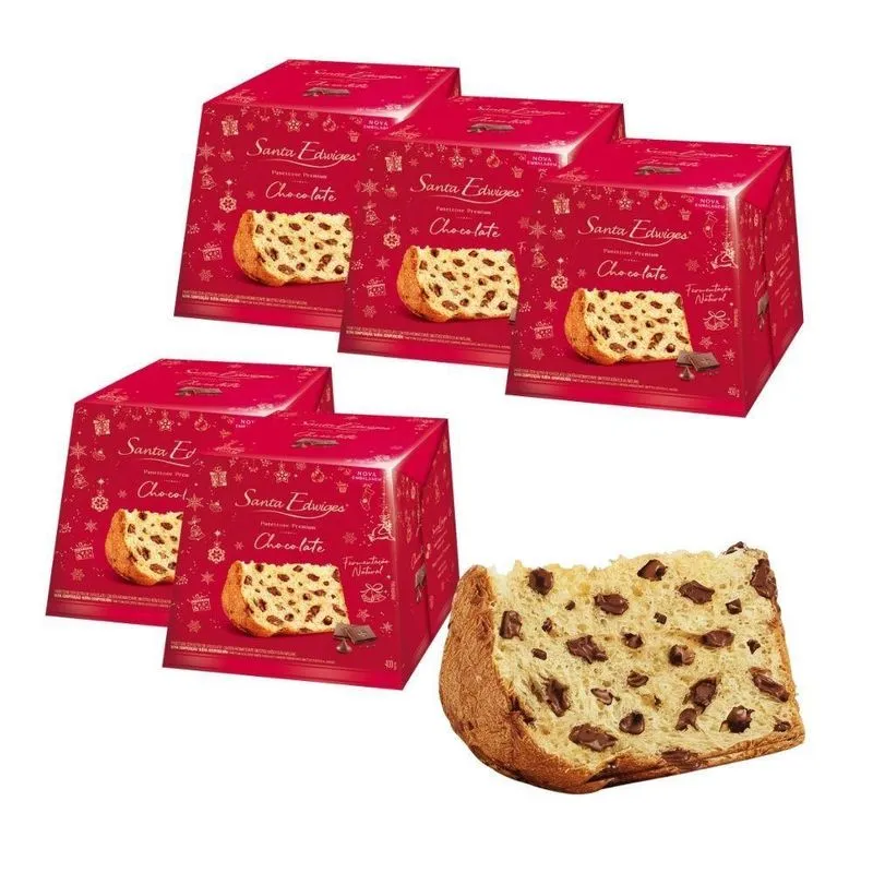 5 Panetone Premium Com Gotas De Chocolate 400g Santa Edwiges