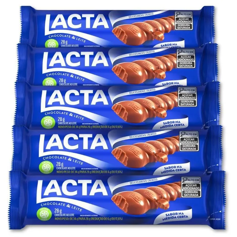 Chocolate Ao Leite Lacta Kit 5 Barrinhas 28g