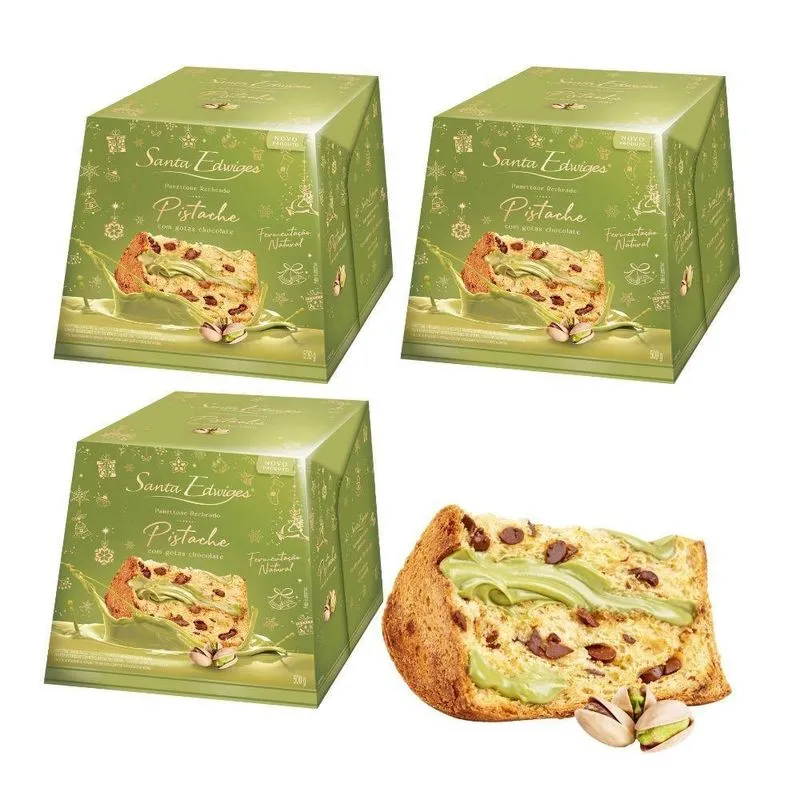 3 Panetone Recheado Brigadeiro Pistache Santa Edwiges 500g
