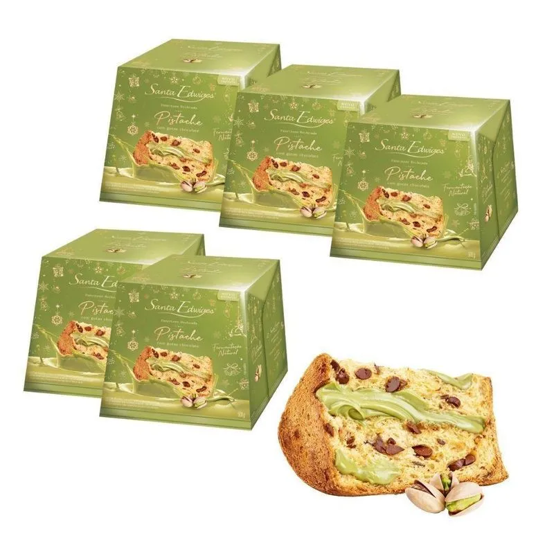 5 Panetone Recheado Brigadeiro Pistache Santa Edwiges 500g