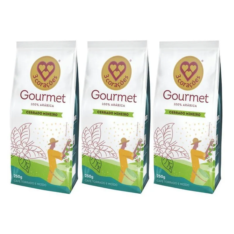 3 Pacotes De Café Moído, Cerrado Mineiro, Três Corações 250g