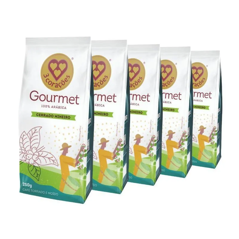 5 Pacotes De Café Moído, Cerrado Mineiro, Três Corações 250g