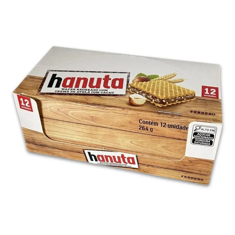 Biscoito Wafer Ferrero Hanuta Avelã E Cacau Display 12un 22g