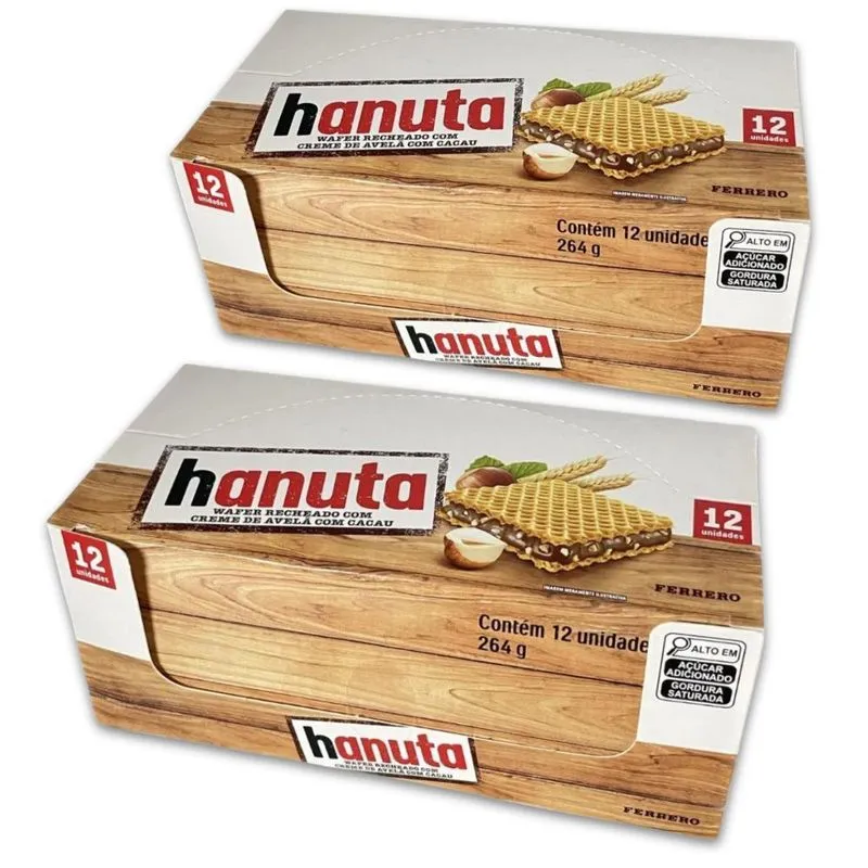 Biscoito Wafer Ferrero Hanuta Avelã E Cacau Display 24un 22g