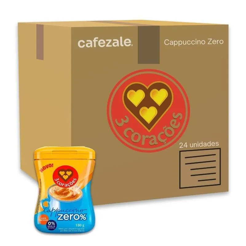 Cappuccino Zero Açúcar E Lactose 3 Corações Kit 24 Unid 180g