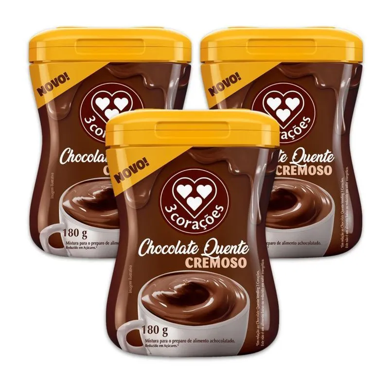 Chocolate Quente Cremoso Solúvel 3 Corações 3 Unidades 180g