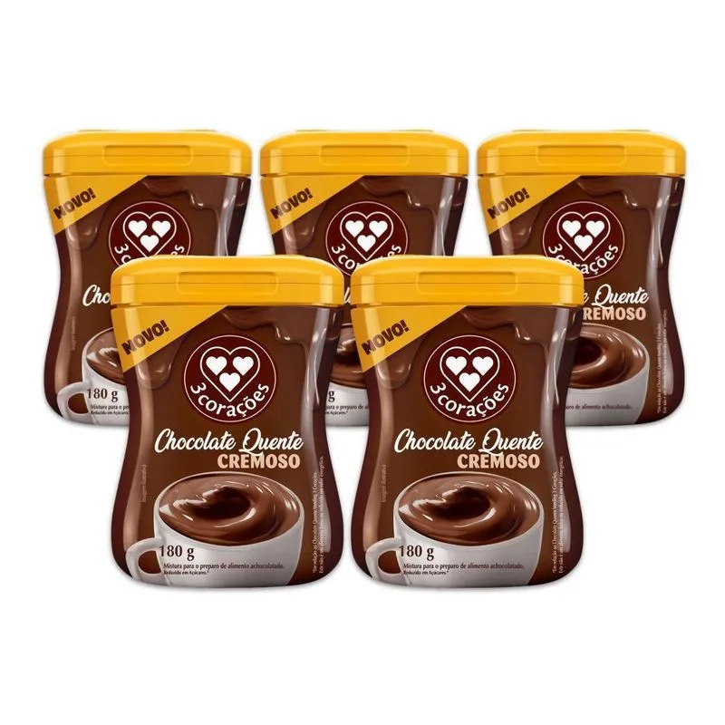 Chocolate Quente Cremoso Solúvel 3 Corações 5 Unidades 180g