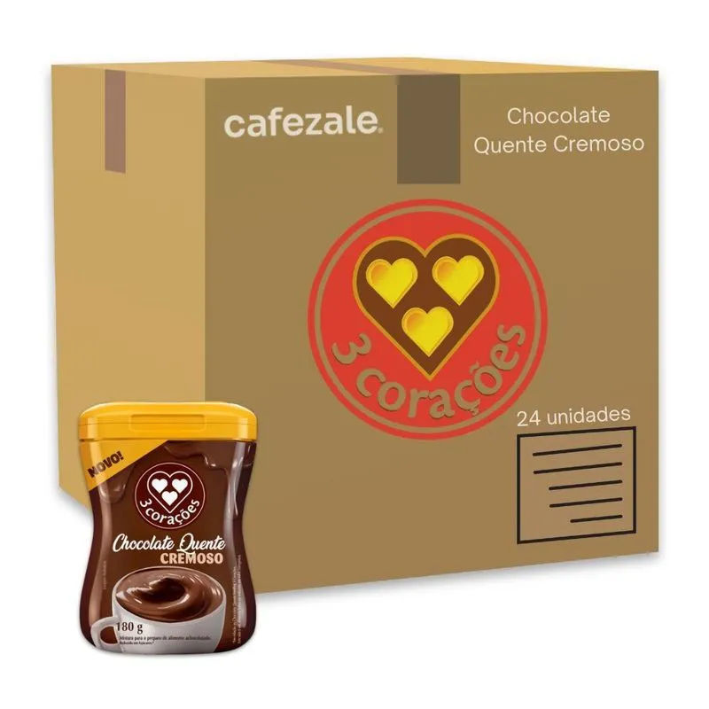 Chocolate Quente Cremoso Solúvel 3 Corações 24 Unidades 180g