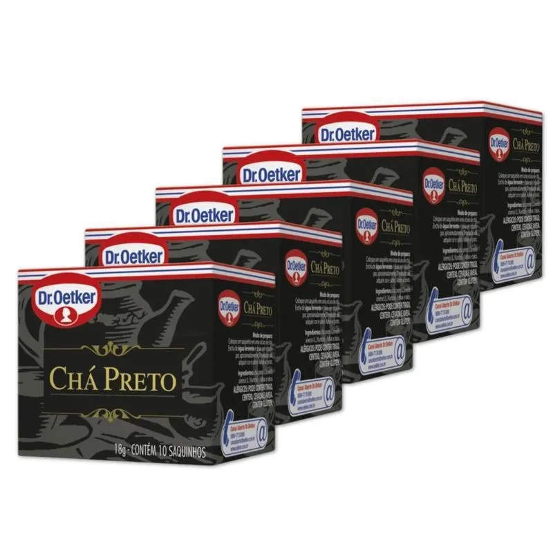 Chá Preto Dr. Oetker Kit 5 Caixas De 18g - 50 Saquinhos