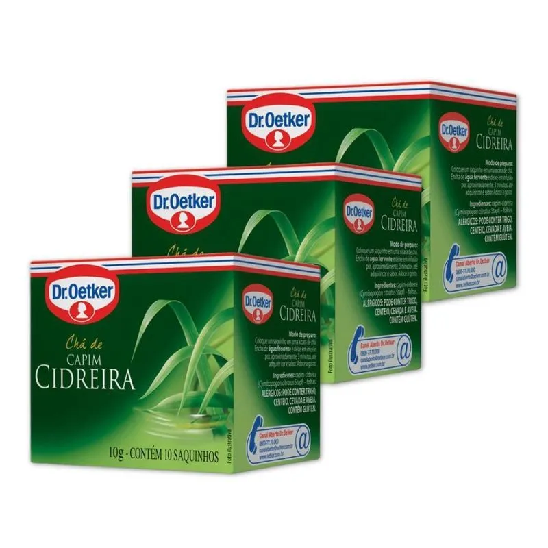 Chá Capim Cidreira Dr. Oetker Kit 3 Caixas 10g30 Saquinhos