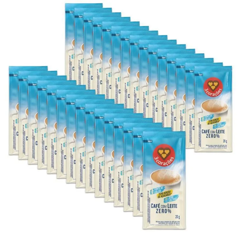 Café Com Leite Solúvel Zero Três Corações Kit 30 Sachês 20g